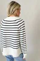 Six Fifty Clothing Kimberly Striped Buttoned Sweater Style SF1402 in White;Striped Button Front Spring Cardigan Sweater; 