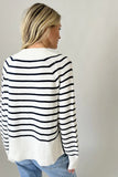 Six Fifty Clothing Kimberly Striped Buttoned Sweater Style SF1402 in White;Striped Button Front Spring Cardigan Sweater; 