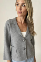 Six Fifty Clothing Louisa 3/4 Sleeve Knit Blazer in Grey and in White;Knit Spring Blazer; 