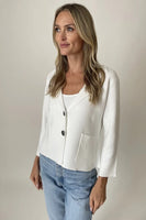 Six Fifty Clothing Louisa 3/4 Sleeve Knit Blazer in Grey and in White;Knit Spring Blazer; 