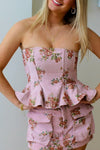 Sofie the Label Clothing Sofia Corset Top Style S1034T-8 in Pink Floral;Strapless Pink Floral Corset Top; 