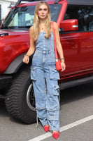 Steve Madden Apparel Zara Jumpsuit Style BO303934BLDM;Strapless Denim Jumpsuit;Denim Cargo Jumpsuit;Steve Madden Strapless Deniim Cargo Jumpsuit; 