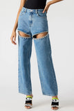 Steve Madden Taylor Jean Style BO303253MBLU in Medium Blue; Rhinestone Thigh Cutout Jeans; Taylor Swift Jeans