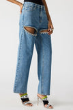 Steve Madden Taylor Jean Style BO303253MBLU in Medium Blue; Rhinestone Thigh Cutout Jeans; Taylor Swift Jeans