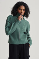 Varley Clothing Carmen Zip-Through Rib Style VAR00882 in Smoke Pine; Green Ribbed Zip Front Sweater