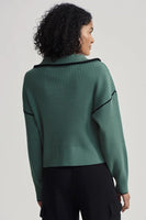 Varley Clothing Carmen Zip-Through Rib Style VAR00882 in Smoke Pine; Green Ribbed Zip Front Sweater