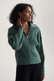 Varley Clothing Carmen Zip-Through Rib Style VAR00882 in Smoke Pine; Green Ribbed Zip Front Sweater