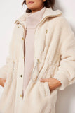 Varley Clothing Jones Coat Style VAR01095 In Coffee Bean and also in Sandshell;long sherpa coat;winter sherpa coat; Long Waist Cinch Winter Coat