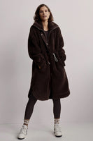 Varley Clothing Jones Coat Style VAR01095 In Coffee Bean and also in Sandshell;long sherpa coat;winter sherpa coat; Long Waist Cinch Winter Coat