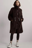 Varley Clothing Jones Coat Style VAR01095 In Coffee Bean and also in Sandshell;long sherpa coat;winter sherpa coat; Long Waist Cinch Winter Coat