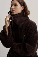 Varley Clothing Jones Coat Style VAR01095 In Coffee Bean and also in Sandshell;long sherpa coat;winter sherpa coat; Long Waist Cinch Winter Coat