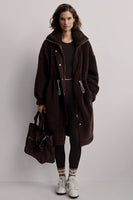 Varley Clothing Jones Coat Style VAR01095 In Coffee Bean and also in Sandshell;long sherpa coat;winter sherpa coat; Long Waist Cinch Winter Coat