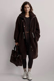 Varley Clothing Jones Coat Style VAR01095 In Coffee Bean and also in Sandshell;long sherpa coat;winter sherpa coat; Long Waist Cinch Winter Coat