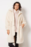 Varley Clothing Jones Coat Style VAR01095 In Coffee Bean and also in Sandshell;long sherpa coat;winter sherpa coat; Long Waist Cinch Winter Coat