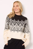 Varley Clothing Siren Relaxed Jacquard Sweater Style Var02313-WCBF In Cream with Black;Winter Jacquard Sweater; 