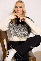 Varley Clothing Siren Relaxed Jacquard Sweater Style Var02313-WCBF In Cream with Black;Winter Jacquard Sweater; 