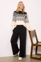 Varley Clothing Siren Relaxed Jacquard Sweater Style Var02313-WCBF In Cream with Black;Winter Jacquard Sweater; 