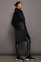 Varley Clothing Walsh Quilt Sherpa Coat Style Var01600 in Black;Long Winter Coat; Varley Long Sherpa and Nylon Coat