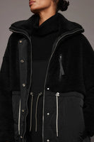 Varley Clothing Walsh Quilt Sherpa Coat Style Var01600 in Black;Long Winter Coat; Varley Long Sherpa and Nylon Coat