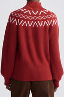 Varley Clothng Style VAR01668-REDA in Red Dahlia; Fairisle sweater; Red Fairisle Sweater; Winter Fairisle weater