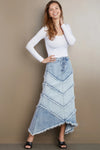 Wash Lab Chevron Maxi Skirt Style WL1311S StrBl; Denim Spring Skirt