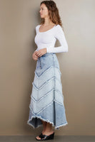 Wash Lab Chevron Maxi Skirt Style WL1311S StrBl; Denim Spring Skirt