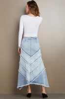 Wash Lab Chevron Maxi Skirt Style WL1311S StrBl; Denim Spring Skirt