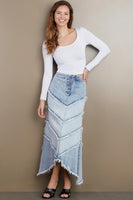 Wash Lab Chevron Maxi Skirt Style WL1311S StrBl; Denim Spring Skirt