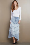 Wash Lab Chevron Maxi Skirt Style WL1311S StrBl; Denim Spring Skirt