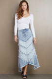 Wash Lab Chevron Maxi Skirt Style WL1311S StrBl; Denim Spring Skirt