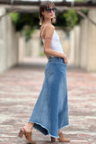 Wash Lab Selma Pieced Denim Maxi Skirt Style WL0233K-2 SPKBL in Sparkle Blue;Denim Maxi Skirt; 