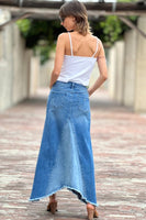 Wash Lab Selma Pieced Denim Maxi Skirt Style WL0233K-2 SPKBL in Sparkle Blue;Denim Maxi Skirt; 