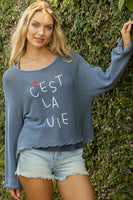 Wooden Ships C'est La Vie Crew Cotton Style K54CPE3W305 in Azure and Slate;Wooden Ships Spring Summer Sweater; 