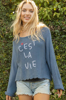 Wooden Ships C'est La Vie Crew Cotton Style K54CPE3W305 in Azure and Slate;Wooden Ships Spring Summer Sweater; 