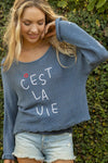 Wooden Ships C'est La Vie Crew Cotton Style K54CPE3W305 in Azure and Slate;Wooden Ships Spring Summer Sweater; 