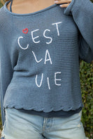 Wooden Ships C'est La Vie Crew Cotton Style K54CPE3W305 in Azure and Slate;Wooden Ships Spring Summer Sweater; 