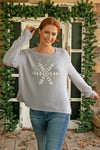 Wooden Ships Clara Embroidered Chunky Crew Sweater Style K53YPE3W189 in Sterling with Pure Snow; Snowflake Embroidered Sweater; Winter Sweater; Holiday Sweater