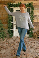 Wooden Ships Clara Embroidered Chunky Crew Sweater Style K53YPE3W189 in Sterling with Pure Snow; Snowflake Embroidered Sweater; Winter Sweater; Holiday Sweater