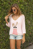 Wooden Ships Mr Bunny 3 Qtr V-Cotton Style K54C9W304 in Pink Whim;Pink Bunny Sweater; 