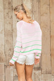 Wooden Ships Nic Raglan Top Cotton Style K54C2W296 In Pink Whimsey Verdigris; Pink Striped light weight spring summer sweater