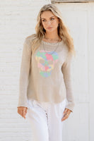 Wooden Ships Rainbow Skull Crew Style K54C2W058 in Khaki;Spring Sweater;Wooden Ships Knits Spring; 