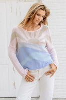 Wooden Ships Sunset Scape Crew Style K54C2W441 in Pink Whimsey; Sunset Sweater; Spring/Summer Sweater; Wooden Ships Sunset Sweater