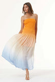 YFB Clothing Brenen Midi Dress Style 31096CH in Kumquat Ombre;strapless Orange Ombre Chiffon Midi Dress