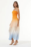 YFB Clothing Brenen Midi Dress Style 31096CH in Kumquat Ombre;strapless Orange Ombre Chiffon Midi Dress