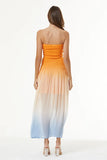 YFB Clothing Brenen Midi Dress Style 31096CH in Kumquat Ombre;strapless Orange Ombre Chiffon Midi Dress