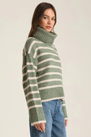 Z Supply Clothing Josephine Stripe Turtleneck Sweater Style ZW243828 PRN in Palm Green;Turtleneck Sweater; 