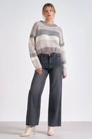 elan Clothing Ubah Sweater Style SWS11250 GY-S in Grey Stripe; Striped Crew Neck Sweater; Fall Sweater; winter sweater style; Cunky Fall Sweater