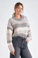 elan Clothing Ubah Sweater Style SWS11250 GY-S in Grey Stripe; Striped Crew Neck Sweater; Fall Sweater; winter sweater style; Cunky Fall Sweater