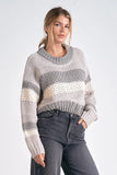 elan Clothing Ubah Sweater Style SWS11250 GY-S in Grey Stripe; Striped Crew Neck Sweater; Fall Sweater; winter sweater style; Cunky Fall Sweater