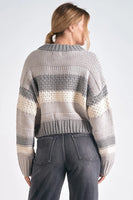 elan Clothing Ubah Sweater Style SWS11250 GY-S in Grey Stripe; Striped Crew Neck Sweater; Fall Sweater; winter sweater style; Cunky Fall Sweater